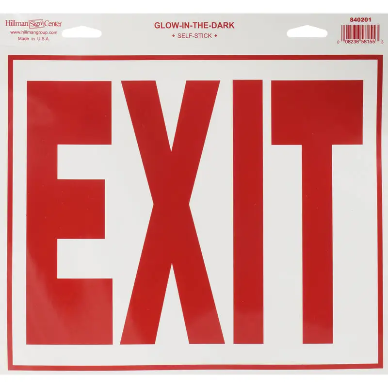 Hillman English White Exit Decal 11 Inch H 12 Inch W Pack 10 Safety