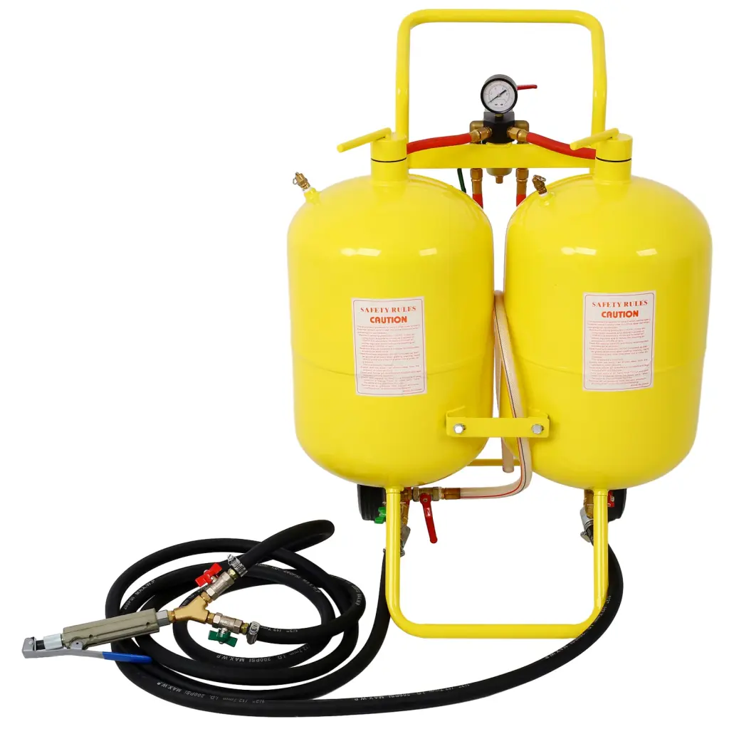 Dual Tank Abrasive Soda Blaster 2x10 Gallon Tanks 100 Lb Capacity Yellow g-h