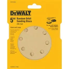 5-Pack 5-Inch 8-Hole 220-Grit Hook-and-Loop Random Orbit Sandpaper Dewalt