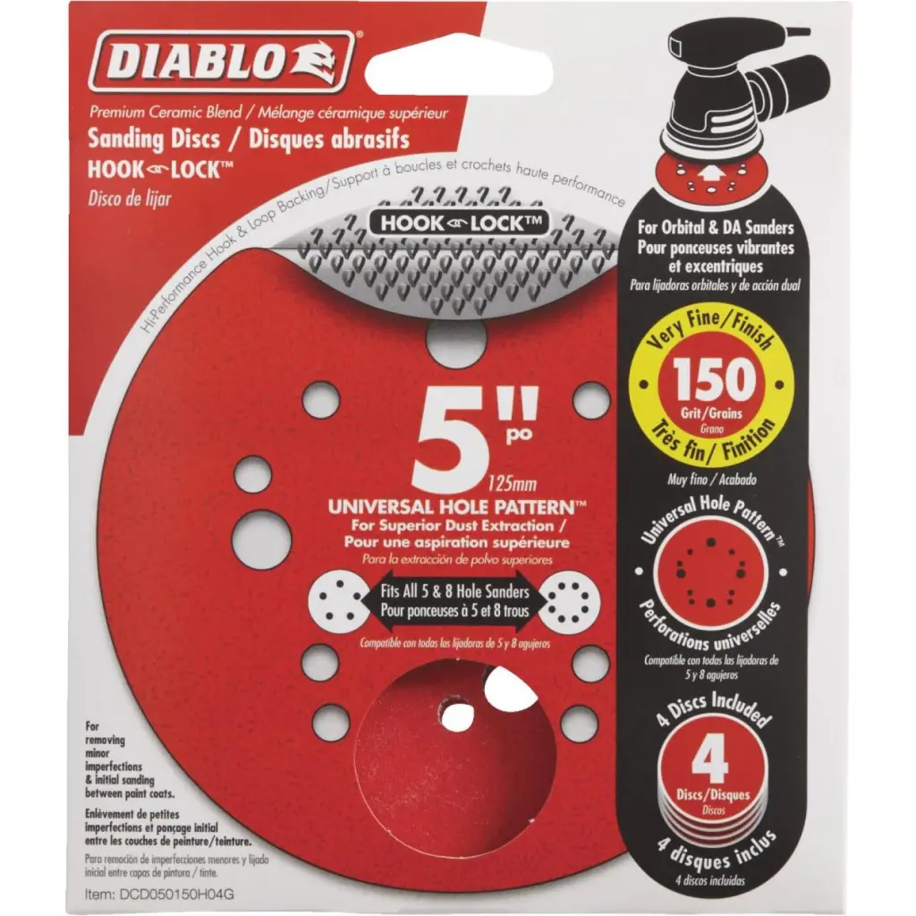 Diablo 5-Inch 150-Grit Universal Hole Pattern Vented Sanding Discs Hook and Lock Backing 4-Pack