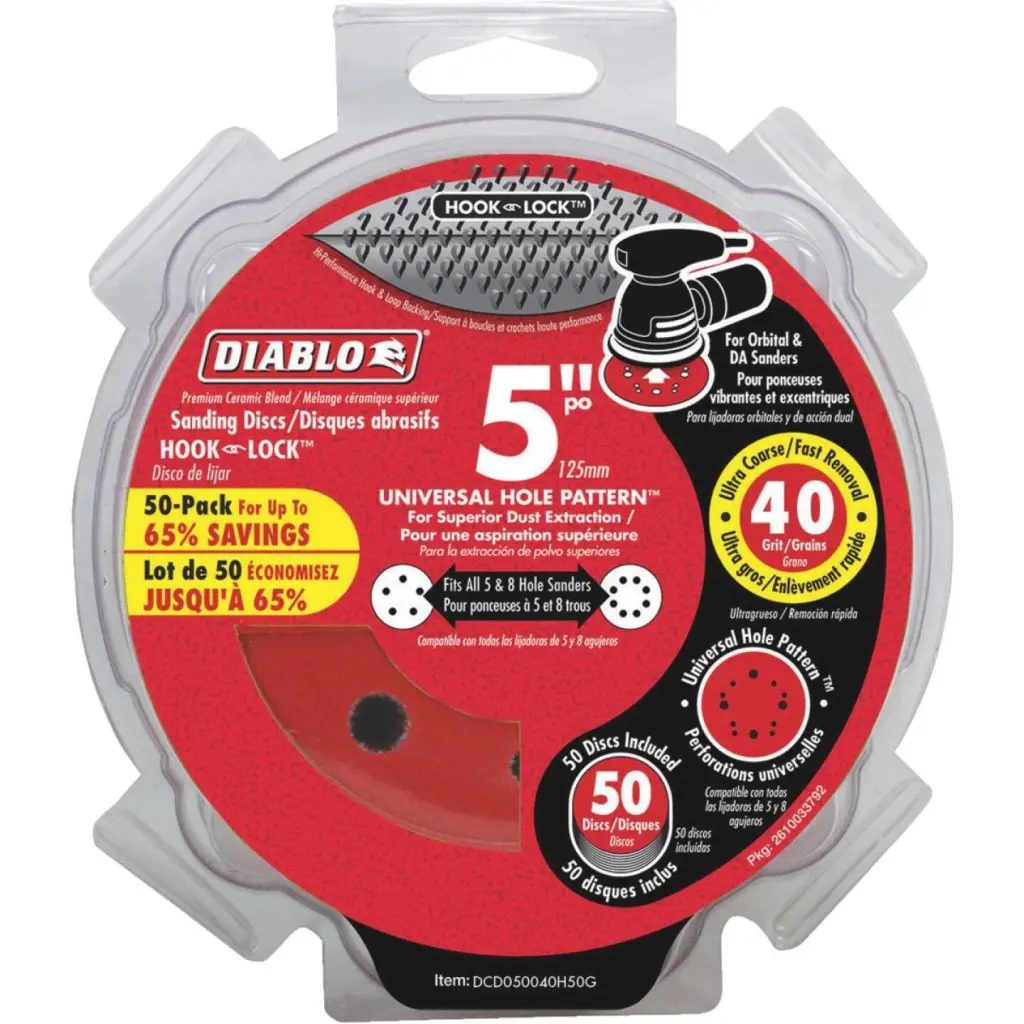 Diablo 5-Inch 40-Grit 12-Hole Vented Sanding Discs Hook and Lock Backing 50-Pack
