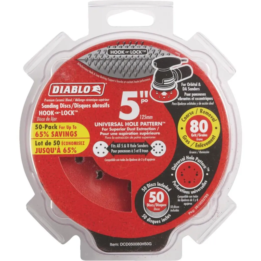 Diablo 5-Inch 80-Grit Universal Hole Pattern Vented Sanding Discs Hook and Lock Backing 50-Pack