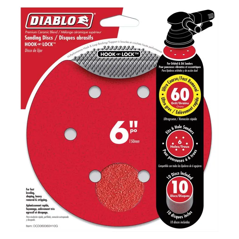 Diablo 6 Inch Ceramic Blend Hook and Lock Sanding Disc 150 Grit Very Fine 10 Pack