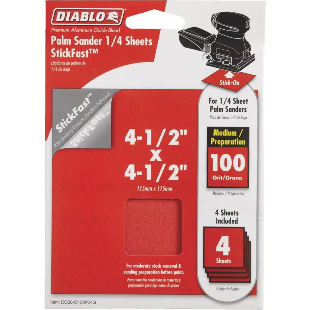 Diablo StickFast 100 Grit 4-1/2 . x 4-1/2 . 1/4 Sheet Palm Sander Sanding Sheets (4-Pack)