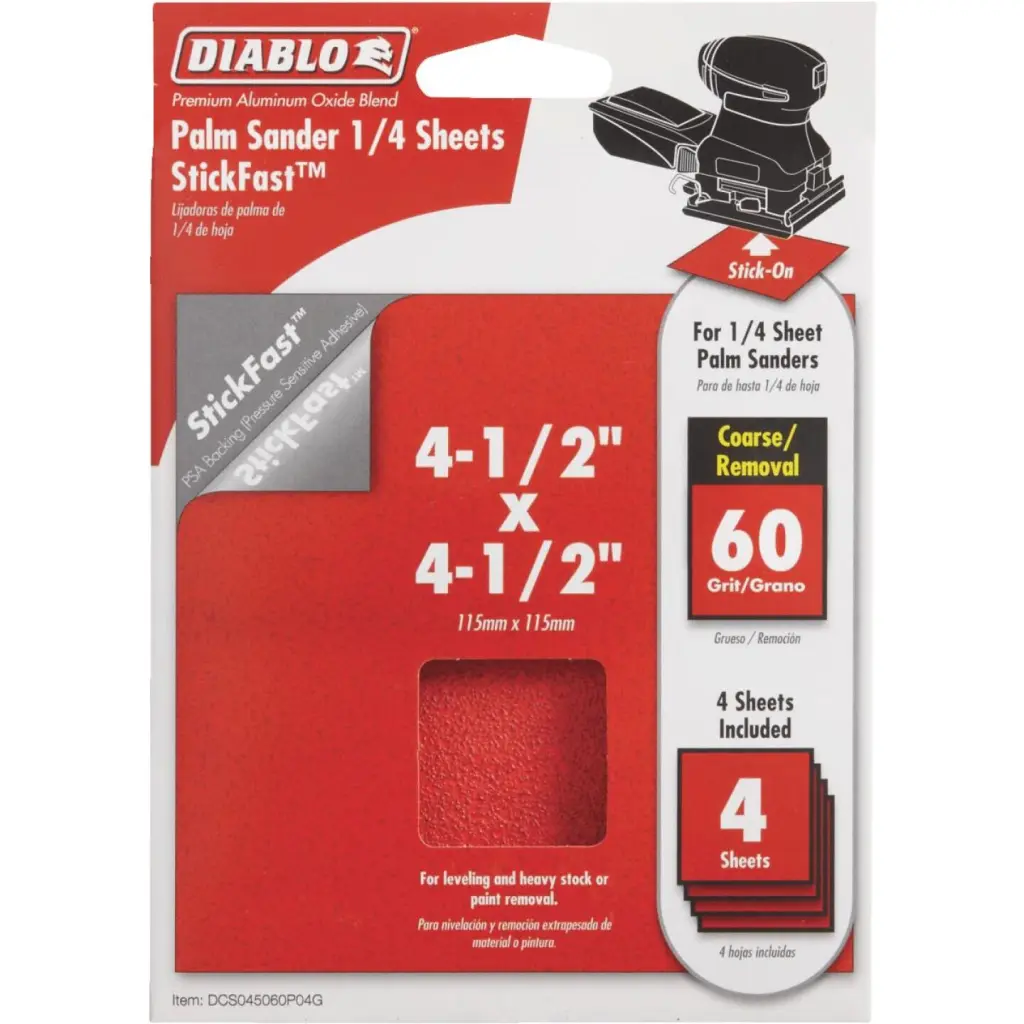 Diablo StickFast 60 Grit 4-1/2 . x 4-1/2 . 1/4 Sheet Palm Sander Sanding Sheets (4-Pack)