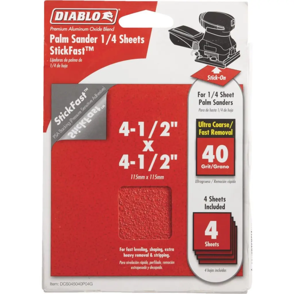 Diablo StickFast 40 Grit 4-1/2 . x 4-1/2 . 1/4 Sheet Palm Sander Sanding Sheets (4-Pack)