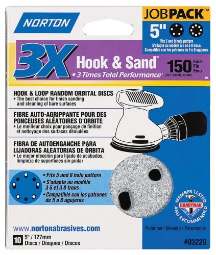 Norton 04036 Hook and Loop 3X Sanding Disc 150 Grit 5 Pack