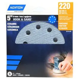 8-Hole Ceramic Sanding Discs 220 Grit 5-Inch 3-Pk Grinders Norton