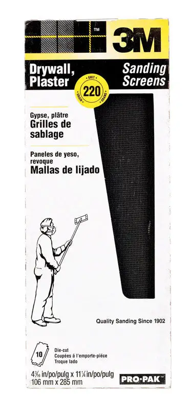 3M Pro-Pak 220 Grit Silicon Carbide Drywall Sanding Screen 10 Pack 11-1/4 x 4-3/16 Inch