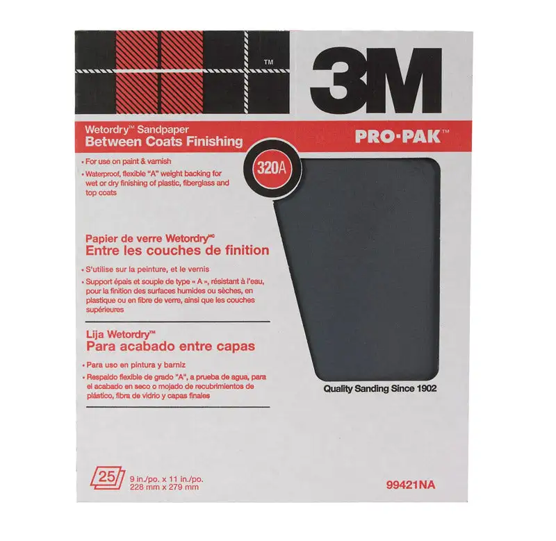 3M 99421NA 320A Grit Between Finish Coats Sanding Sheets Pack 25