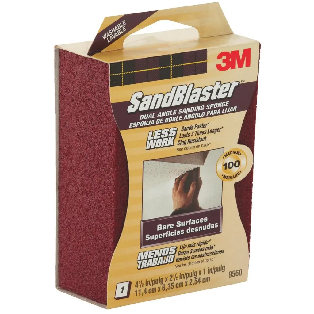 3M SandBlaster Dual Angle 2-1/2 . x 4-1/2 . 100 Grit Medium Sanding Sponge Wood Metal Drywall