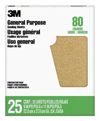 3M Aluminum Oxide Sandpaper 80 Grit 9 x 11-Inch Wood and Metal