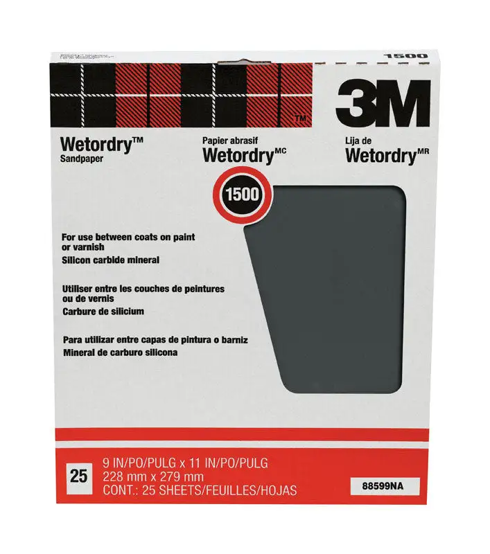 3M 11 . L x 9 . W 1.500 Grit Silicon Carbide Sandpaper Pack 25 Wood Metal