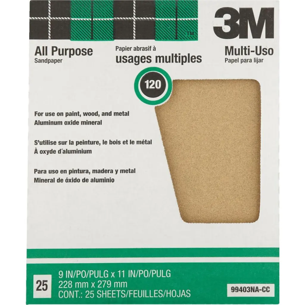 3M All-Purpose 9x11-Inch 120 Grit Fine Sandpaper 25-Pack