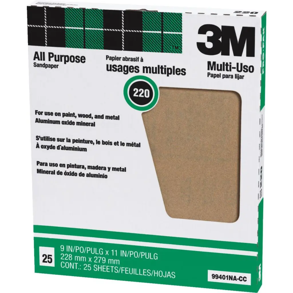 3M All-Purpose 9x11-Inch 220 Grit Very Fine Sandpaper 25-Pack