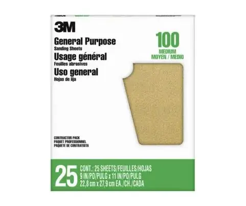 3M Aluminum Oxide Sanding Sheet 100-Grit Wood Metal and Paint 9x11 Inches 5-Pack