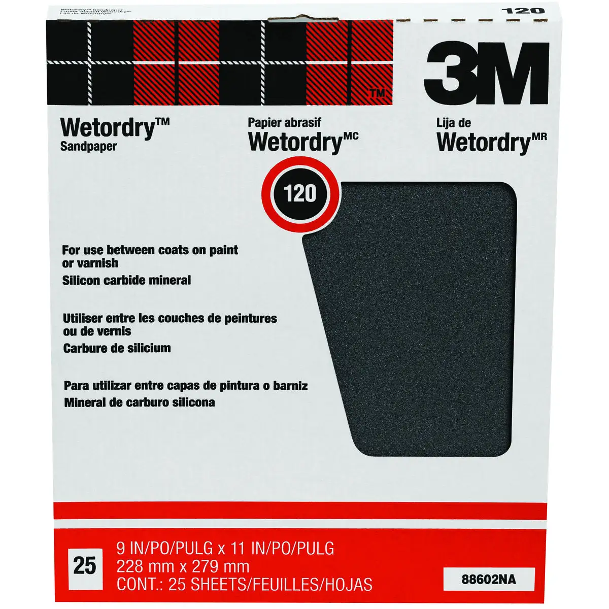 3M 88602 Pro-Pak Wet Dry Sandpaper 120 Grit 9 x 11 Inches 25-Count Pack