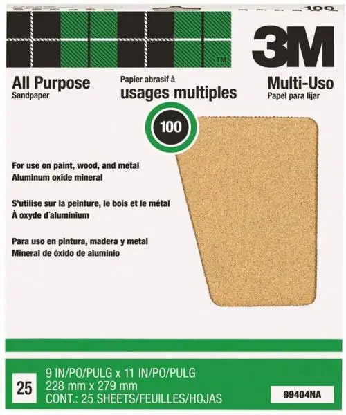 3M 99404 Pro-Pak Paint Rust Removal Sanding Sheet 100 Grit 11 x 9 Inches 25-Pack