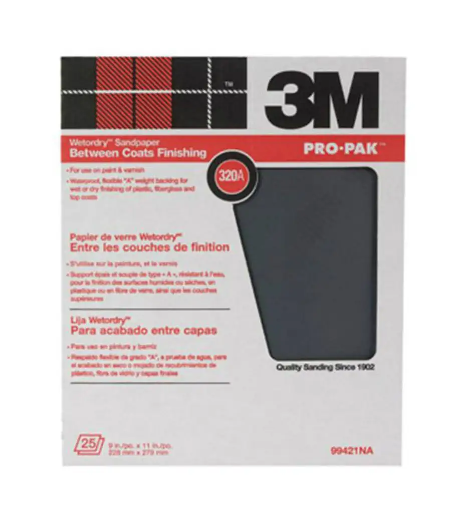 3M 99421 Pro-Pak Tri-M-ite Fre-Cut Wet Dry Sandpaper 320 Grit 9x11 Inches 25-Count