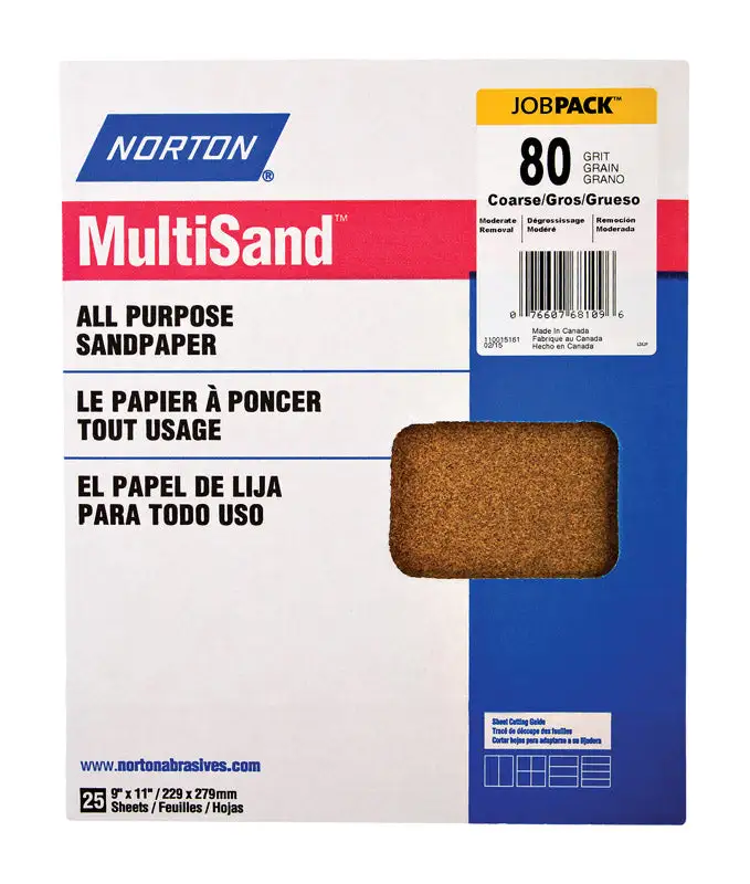 Norton MultiSand 11x9 Inch 150 Grit Aluminum Oxide All Purpose Sandpaper 25 Pack