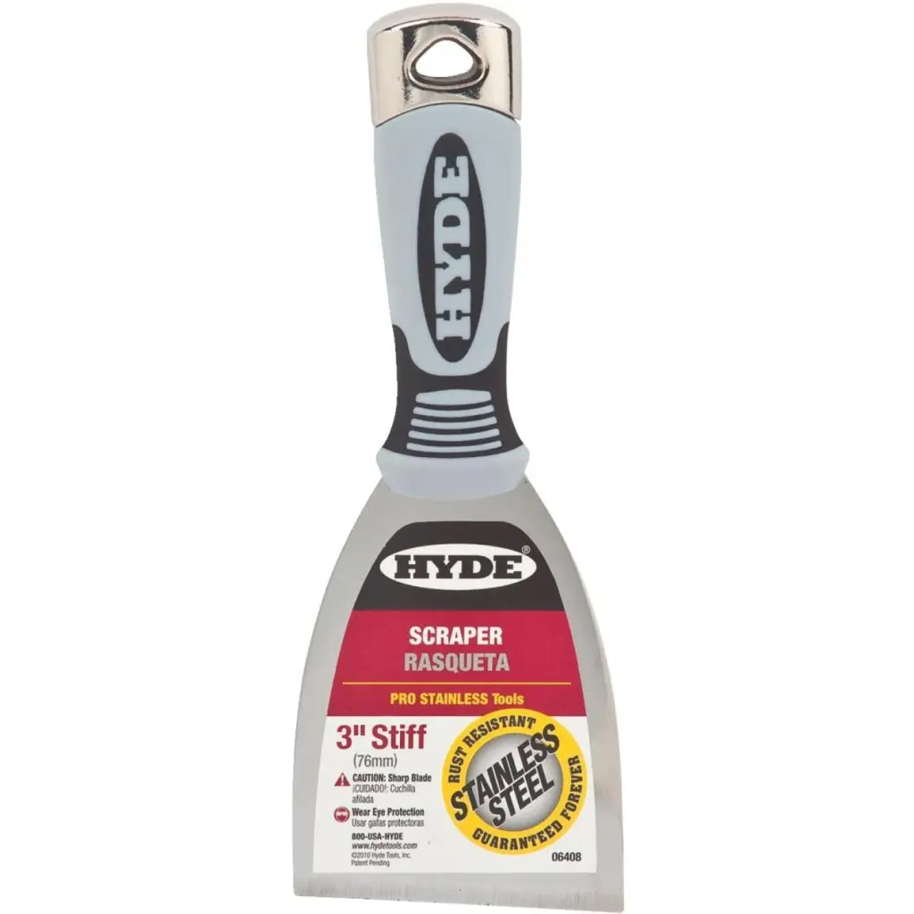 Hyde Pro Stainless 3 Inch Stiff Scraper Tough Paint and Wallpaper Removal
