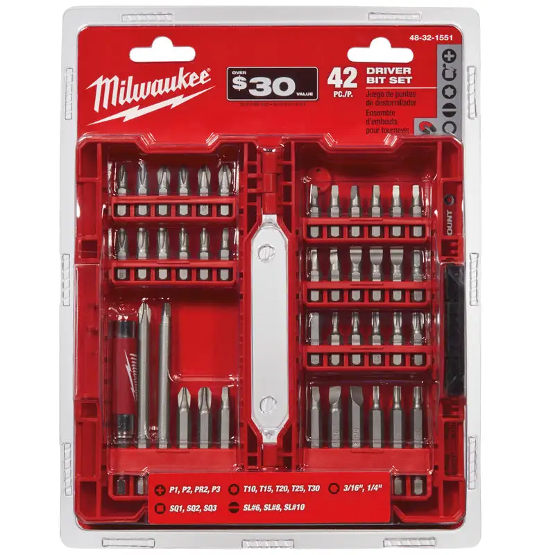 Milwaukee Shockwave Assorted 0.25 Inch L Screwdriver Bit Set S2 Tool Steel 42 Piece