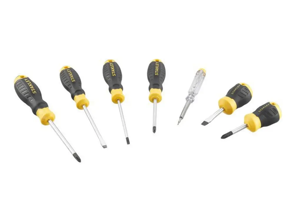 Stanley Hand Tools Cushion Grip Screwdriver Adjust, 6 Piece + Voltage Tester