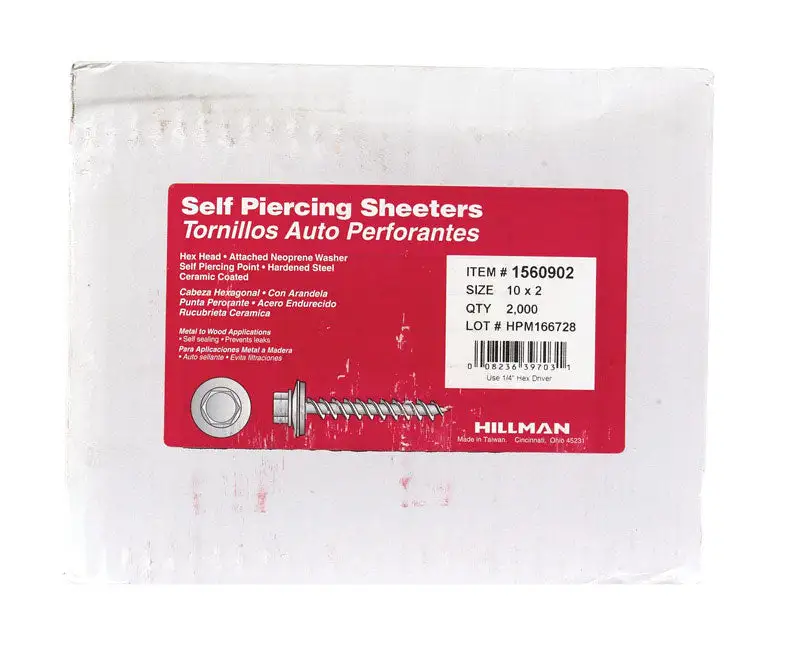 Hillman No. 10x2 Inch Slotted Hex Washer Head Self-Piercing Screws 2000 Pack