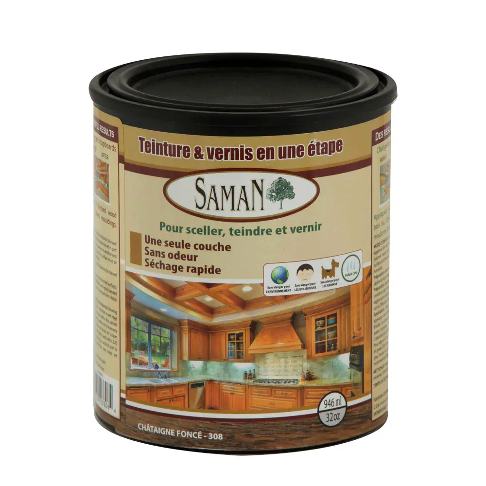 Dark Chestnut One Step Wood Stain and Varnish, 946 ml