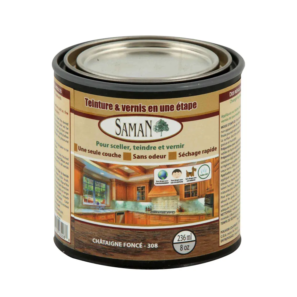 Dark Chestnut One Step Wood Stain and Varnish, 236 ml