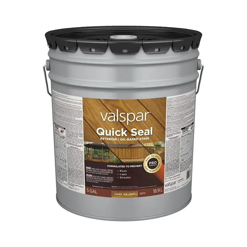 Valspar Instant Seal VL1028013-20 Exterior Stain, Semi-Transparent, Dark Walnut, Liquid, 5 gal