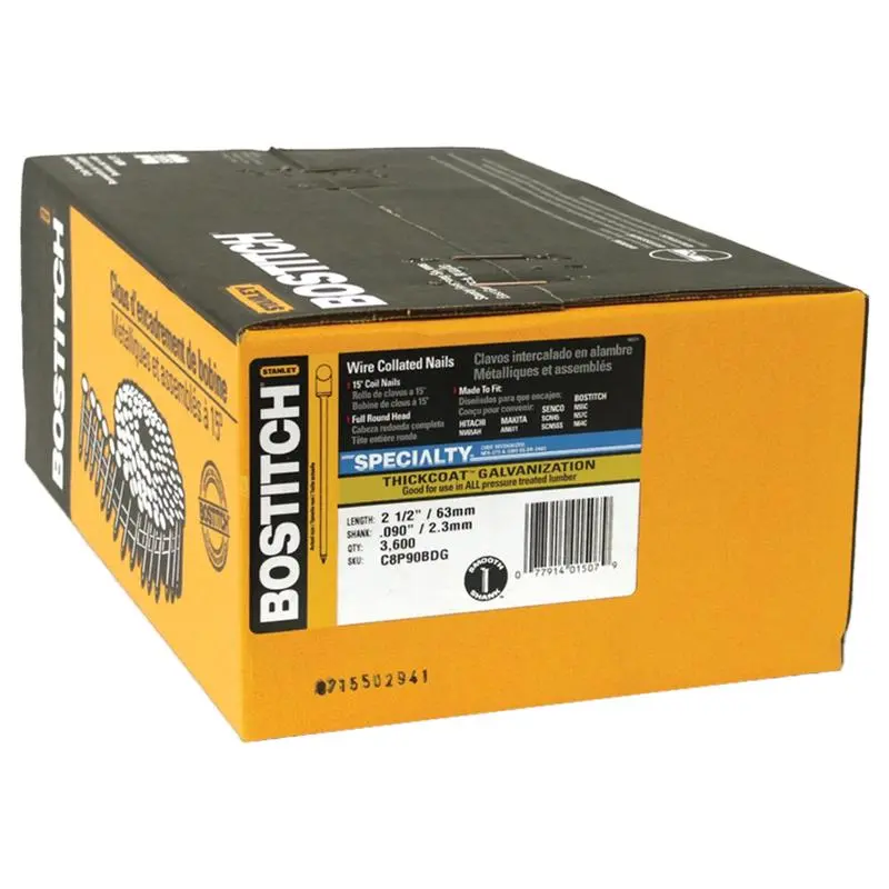 Bostitch 2-1/2 . Angled Coil Galvanized Siding Nails 15 deg 3.600 pk Durable Siding