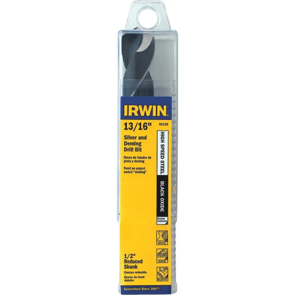 Irwin 13/16 Inch Black Oxide Silver & Deming Drill Bit Heavy Duty Drilling