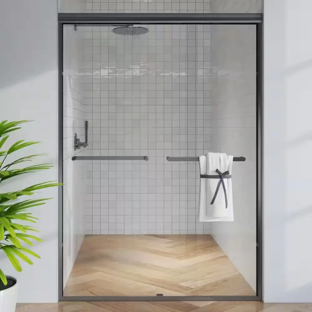 Toolkiss 50’’ to 54’’W x72’’H Semi Frameless Sliding Shower Door, Twin Sliding, Matte Black