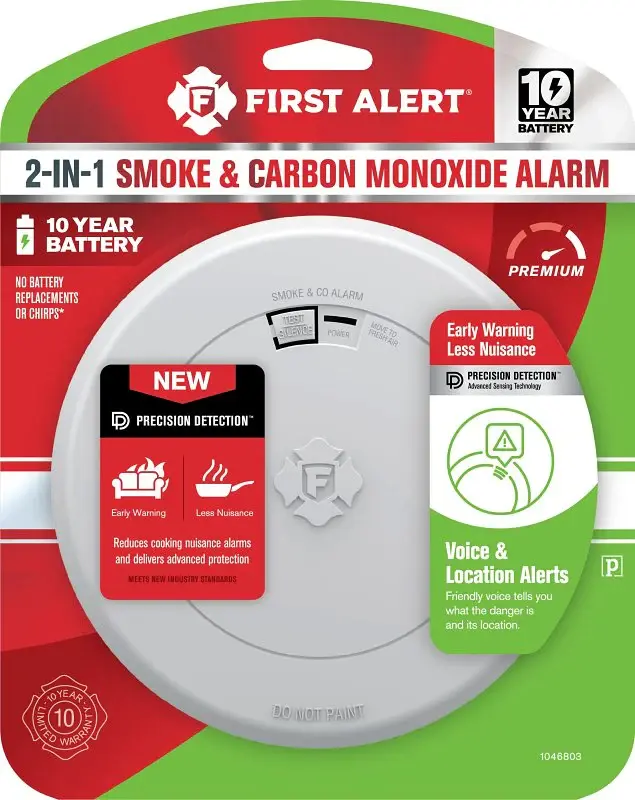 First Alert 1046803 Smoke and Carbon Monoxide Alarm Slim Profile Design, Alarm: Voice, Ivory