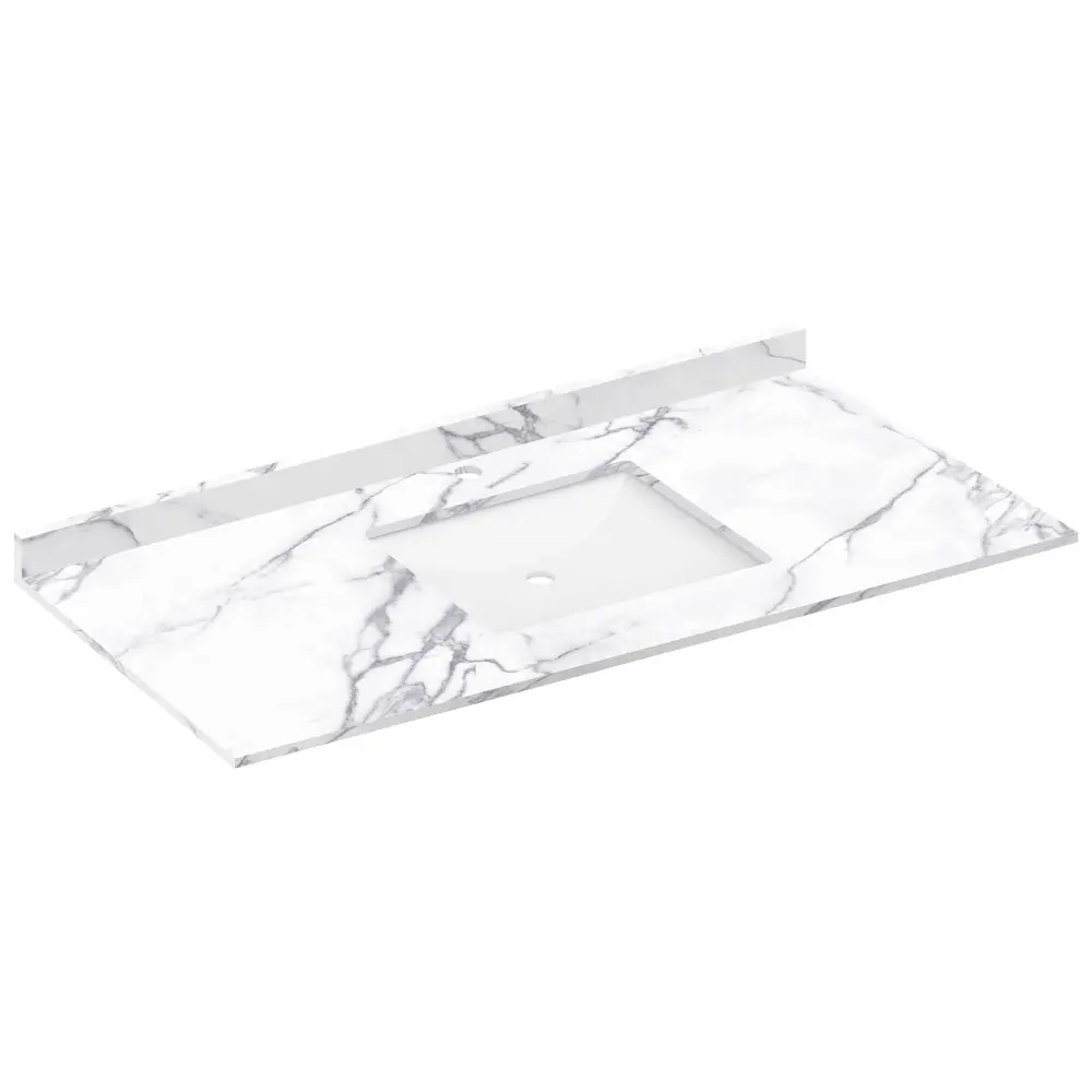 49 W x 22 L Calacatta White Vanity Top Square Sink - One-only Faucet