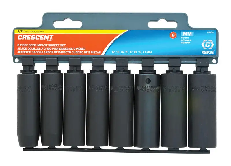 Crescent Assorted . X 1/2 . drive Metric 6 Point Deep Impact Socket Set 8 pc