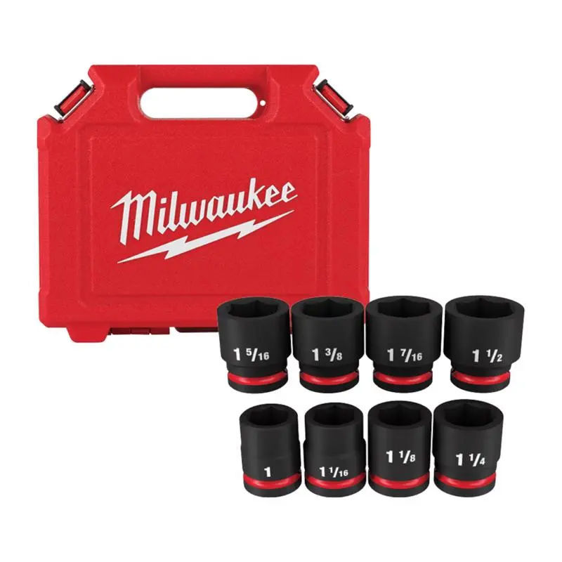 Milwaukee Shockwave 1-3/8 X 3/4 Drive SAE 6 Point Standard Impact Socket Set 8 Piece