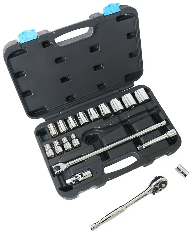 Vulcan TS1019-M Socket Set, Chromium Vanadium Steel, Chrome