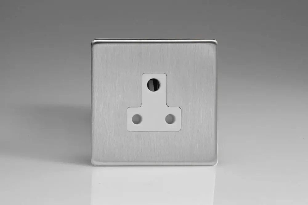 Varilight 1-Gang 5A Round Pin Plug Socket Brushed Metal XDSRP5AWS