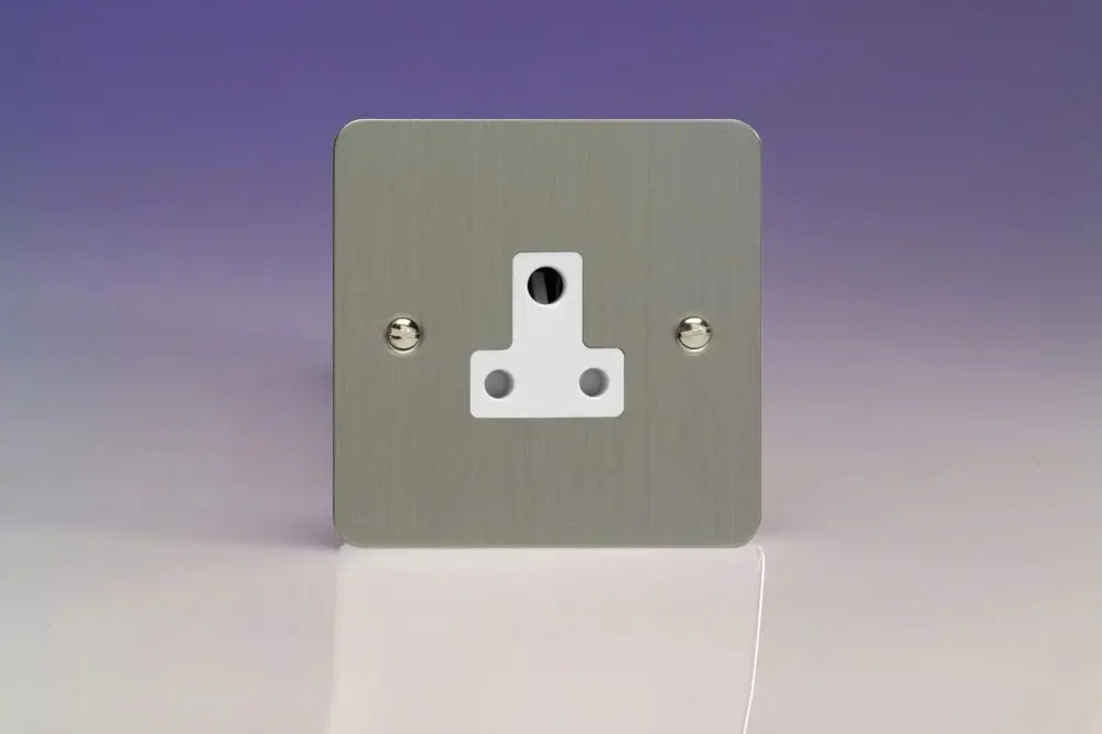 Varilight 1-Gang (Single), 5 Amp Round Pin Socket, Ultra Flat Textured Steel XFSRP5AW