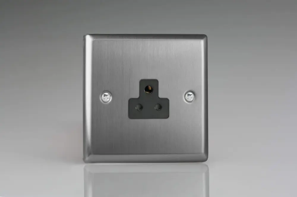 Varilight XTRP2AB Iconic Brushed Steel 1-Gang 2A Round Pin Plug Socket