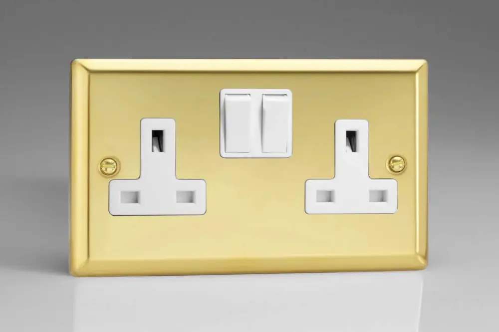 Varilight XV5W 13A Switched Socket Victorian Brass Pearl 2-Gang,91x150x31mm