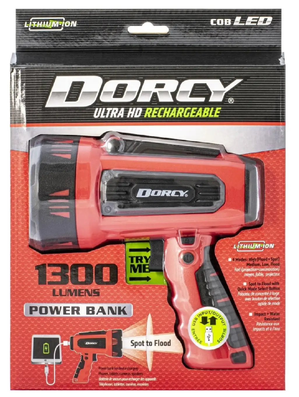 Dorcy Rechargeable Spotlight Black Red High Power LED Searchlight