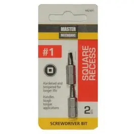 #1 Square Recessed Bit Tip 1-Inch 2-Pack Secure Fastening Master Mechanic