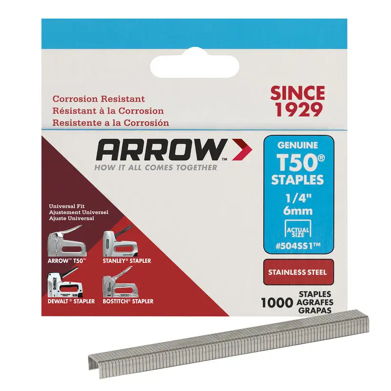 Arrow Fastener T50 3/8 W x 1/4 L 18 Ga Heavy Duty Staples 1000 Pack 5