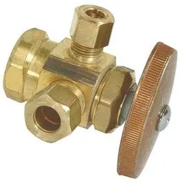 Brass Dual Outlet Stop Valve 1/2-Inch x 3/8-Inch x 1/4-Inch Multiple Connections Brass Craft