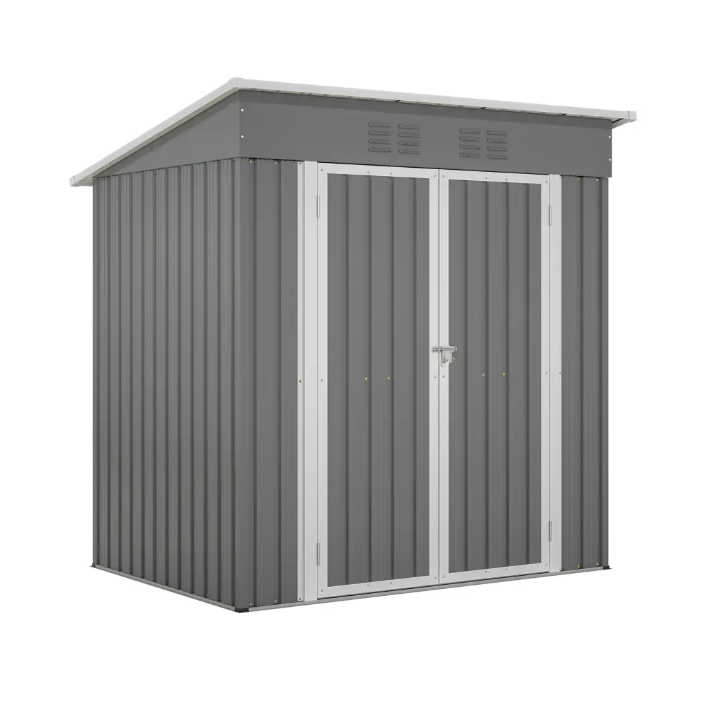 6'X4' Outdoor Metal Storage Shed Garden Tools Lockable Door Gray Metal Shed w2505
