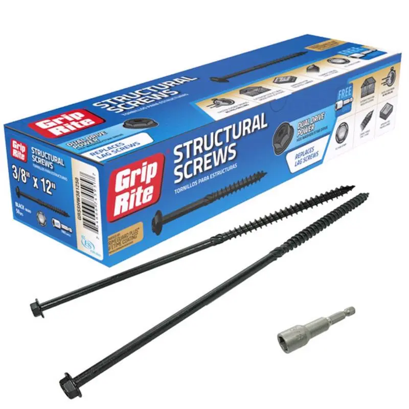 Grip-Rite 3/8 Wire X 12 L Star Hex Washer Head Coarse Structural Screws