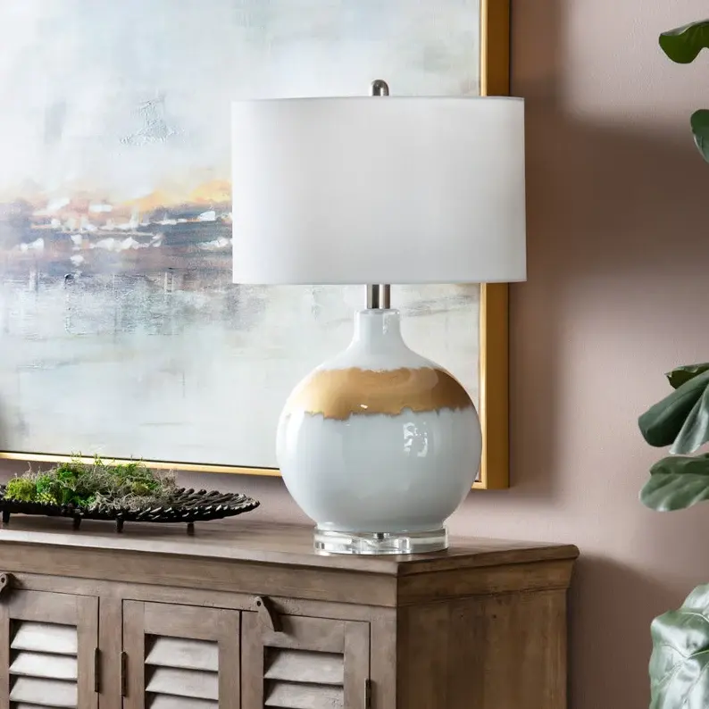 Dana Reverse Painted Table Lamp, White Aurum